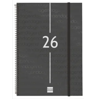 Finocam Year Agenda de Espiral en Catalan - Anual 2026 - Tapa Ligera - Formato E40 - 217x14x297mm - Semana Vista en Vertical - Color Negro