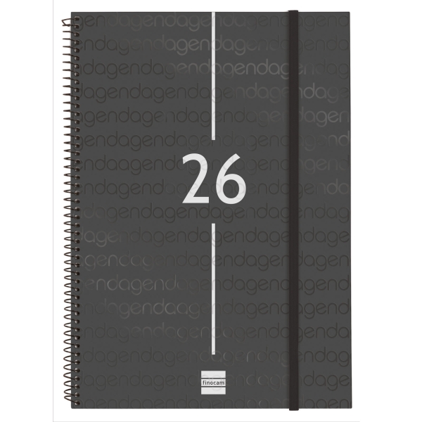 Finocam Year Agenda de Espiral en Catalan - Anual 2026 - Tapa Ligera - Formato E40 - 217x14x297mm - Semana Vista en Vertical - Color Negro
