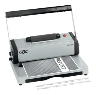 GBC MC59 Encuadernadora A4 de Espiral Metalica - Encuaderna hasta 450 Hojas - Perfora hasta 20 Hojas - Alicate de corte Incluido - Color Gris/Negro