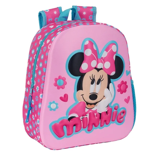 Safta Minnie Mouse Mochila 3D - Asa de Mano - Portabotellas Lateral - 27x33x10cm - Color Rosa