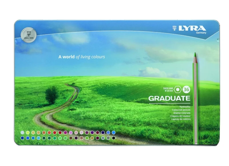 Lyra Graduate Pack de 36 Lapices de Colores - Hexagonal - Estuche de Metal - Color Negro