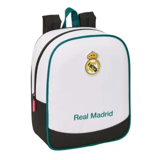 Safta Real Madrid Equipacion 26/27 Mochila Guarderia - 6L - Cremallera - Asa de Mano - Tarjeta de Identificacion Personal - Adaptable a Carrito - 22x27x10cm - Color Blanco y Negro