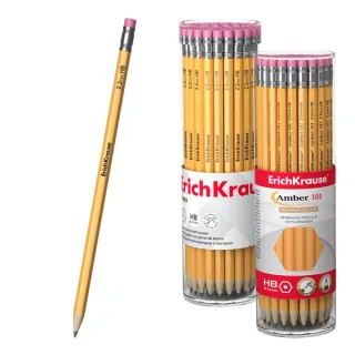 ErichKrause Amber 101 Lapiz de Grafito con Goma de Borrar - Mina HB - Cuerpo Hexagonal - Color Amarillo · Pack de 42 uds.