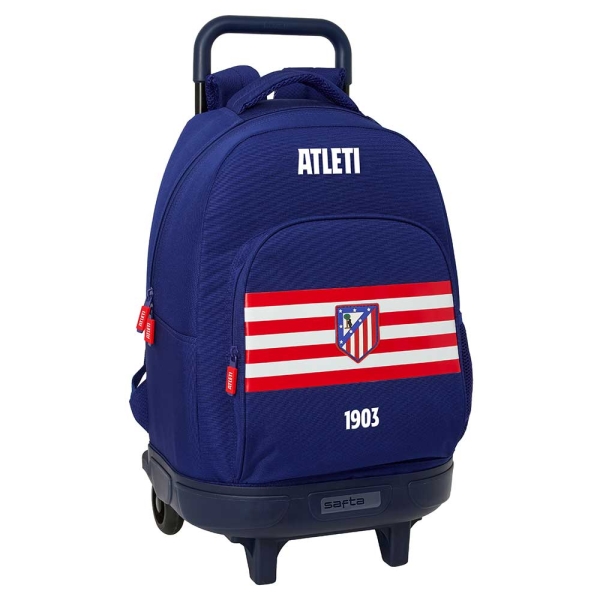 Safta Atletico de Madrid Mochila con Carro - Extraible - 33L - Portabotellas - Tarjeta de Identificacion Personal - Doble Tirador - Asa de Mano - Bolsillo Frontal - 33x45x22cm - Color Azul Marino