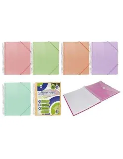 Bismark Carpeta Espiral 20 Fundas Transparentes - Polipropileno - Tamaño A4 - Espiral Plastica Indeformable - Apertura 360 Grados - Gomas de Cierre - Colores Pastel · Pack de 12 uds.
