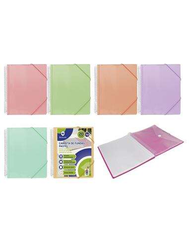 Bismark Carpeta Espiral 20 Fundas Transparentes - Polipropileno - Tamaño A4 - Espiral Plastica Indeformable - Apertura 360 Grados - Gomas de Cierre - Colores Pastel · Pack de 12 uds.