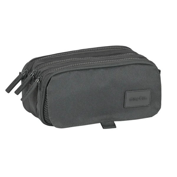 Safta Basic Portatodo - 3 Compartimentos con Cremalleras - Bolsillo Frontal - Cinta Adaptable - 1.72L - 215x80x100mm - Color Gris