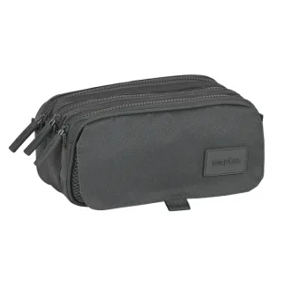 Safta Basic Portatodo - 3 Compartimentos con Cremalleras - Bolsillo Frontal - Cinta Adaptable - 1.72L - 215x80x100mm - Color Gris