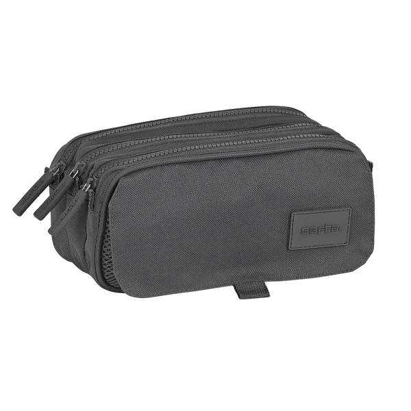 Safta Basic Portatodo - 3 Compartimentos con Cremalleras - Bolsillo Frontal - Cinta Adaptable - 1.72L - 215x80x100mm - Color Gris