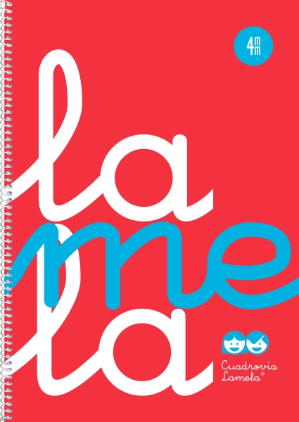 Lamela Cuaderno Espiral con 80 Hojas de 90g/m2 con Margen - Formato Cuarto - Pauta Cuadrovia de 4mm - Cubierta Extra Dura - Papel Offset Blanco Extra - Color Rojo