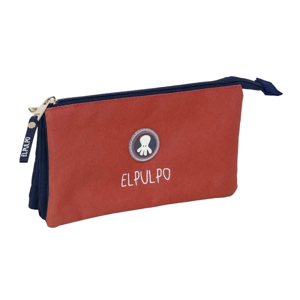 Safta el Pulpo Caldera Portatodo - 3 Compartimentos con Cremalleras - Bolsillo Interior - 0.6L - 220x30x120mm - Color Rojo Oscuro