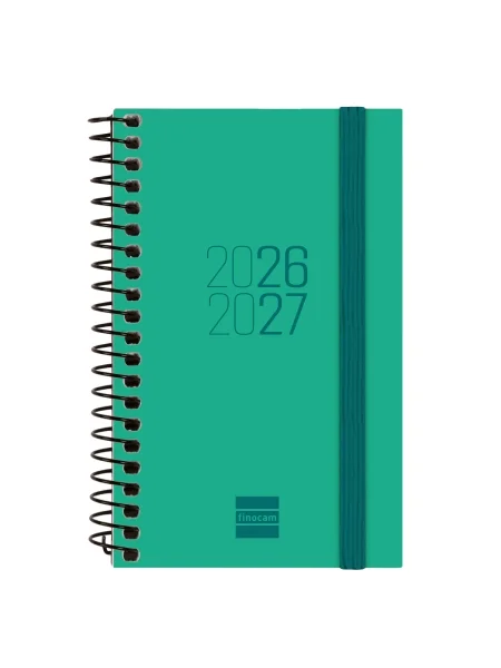 Finocam Espir Agenda Escolar 26/27 - Semana Vista Horizontal - Formato E3 - 79x127mm - Tapas de Polipropileno - Papel de 80g/m2 - Espiral Metalica - Esquinas Microperforadas - Color Verde