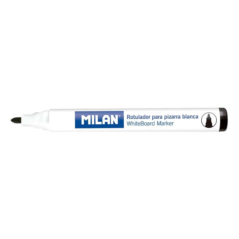 Milan Rotuladores para Pizarra Blanca con Punta Redonda - Punta 4.7 mm - Tinta a Base de Alcohol - Borrable en Seco - Color Negro · Pack de 12 uds.