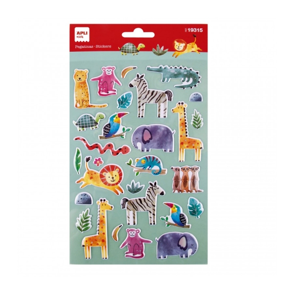 Apli Bolsa de Pegatinas Safari - Relieve y Detalles Metalizados - Adhesivo Permanente - Ideal para Scrapbooking y Decoracion - Estimula Creatividad y Psicomotricidad Infantil