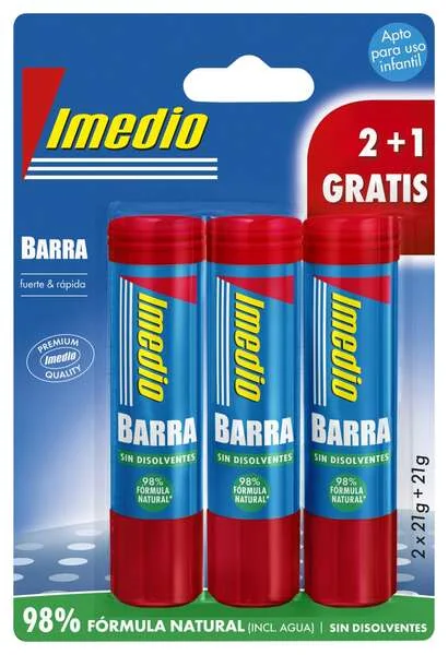 Imedio Pack de 3 Barras de Pegamento de 21grs - Sin Disolventes - Lavable - Apto para Uso Escolar