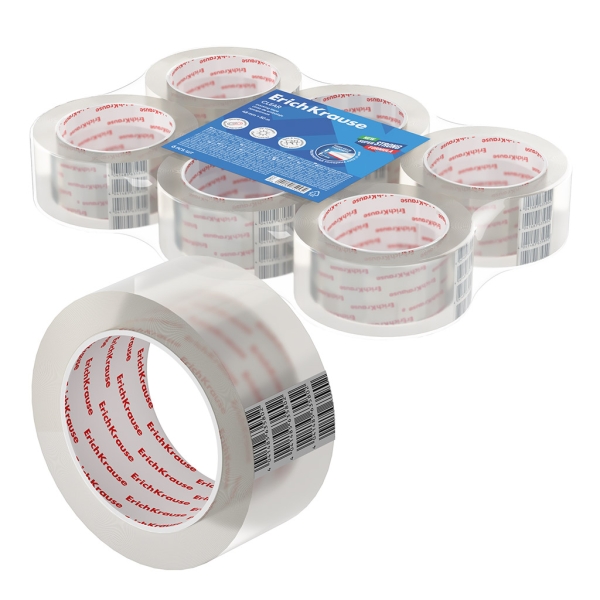 Erichkrause Precinto de Embalaje - Medidas 48mmx50m - Adhesivo de Gran Adherencia - Facil de Cortar - Transparente · Pack de 6 uds.