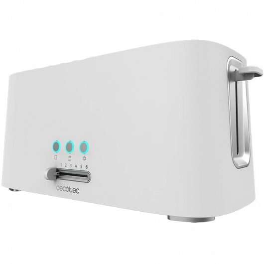 Cecotec Toast & Taste 16000 Extra White Tostadora Electrica 1630W - 6 Niveles - 2 Ranuras Largas Extraanchas - Capacidad para 4 Tostadas - Incluye Soporte Panecillos - Bandeja Recogemigas