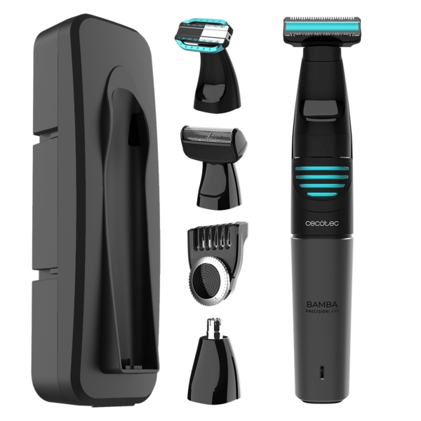 Cecotec PrecisionCare 5in1 Afeitadora Recortadora 5 en 1 - 500mAh - Cabezales Multifuncion - Peine Ajustable 1-10mm - IPX5 - Indicadores LED - Incluye Accesorios - Color Negro y Azul