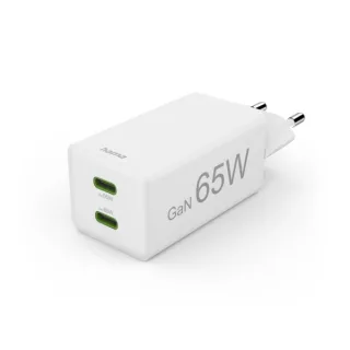 Hama Cargador de Pared - Potencia 65W - USB-C - GaN - Power Delivery - Qualcomm - GaN - Color Blanco