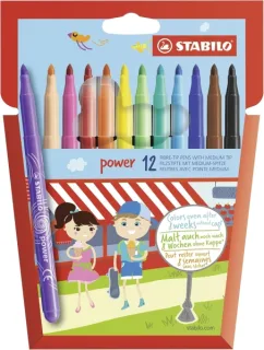 Stabilo Power Pack con 12 Rotuladores de Colores - Punta Media de 2mm - Tinta Lavable - Capuchon Ventilado - Colores Surtidos