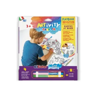 Carioca Artivity Rotuladores Libro con 40 Pegatinas para Colorear + 4 Rotuladores Bicolor - 8 Escenarios para Colorear