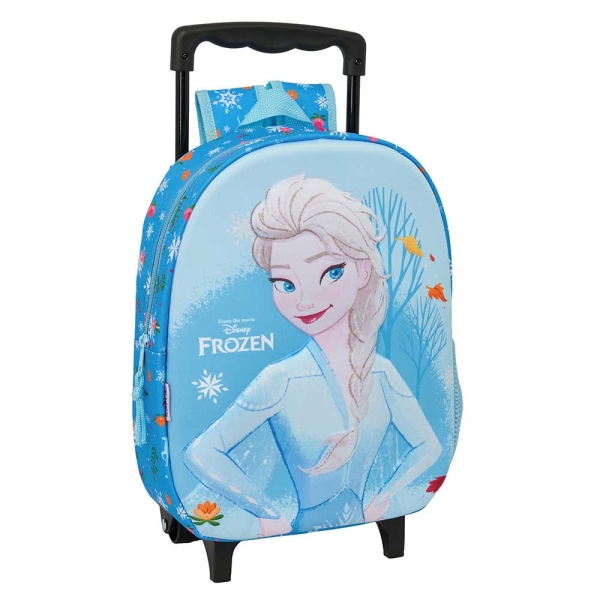 Safta Frozen 3D Mochila con Carro - Portabotellas - Hombreras Acolchadas - Asa de Mano - 27x33x10cm - Color Azul Claro