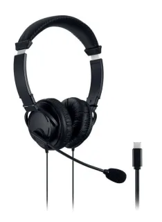 Kensington Hi-Fi USB-C Auriculares con Microfono - Controladores de 40mm - Compatibles con Todos Los Dispositivos USB-C - Diadema Ajustable Acolchada - Microfono Flexible Tipo Boom - Almohad