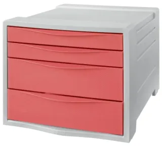 Esselte Colour'Breeze Buc de 4 Cajones - 2 Medidas de Cajon - Deslizamiento Suave - Base con Goma Antideslizante - Color Gris/Coral