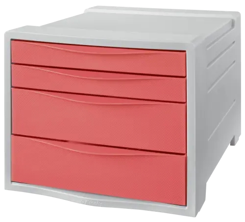 Esselte Colour'Breeze Buc de 4 Cajones - 2 Medidas de Cajon - Deslizamiento Suave - Base con Goma Antideslizante - Color Gris/Coral