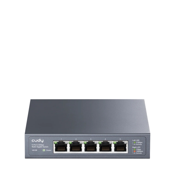 Cudy Switch No Administrado de 5 Puertos RJ45 - Capacidad Conmutacion 25Gbps - Indicadores LED - Funcion Vigilancia IGMP - Prevencion de Bucles - 119x85x28mm - Color Negro
