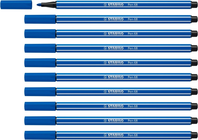 Stabilo Pen 68 Rotulador de Punta de Fibra - Trazo de 1mm aprox. - Tinta con Base de Agua - Color Azul Oscuro · Pack de 10 uds.