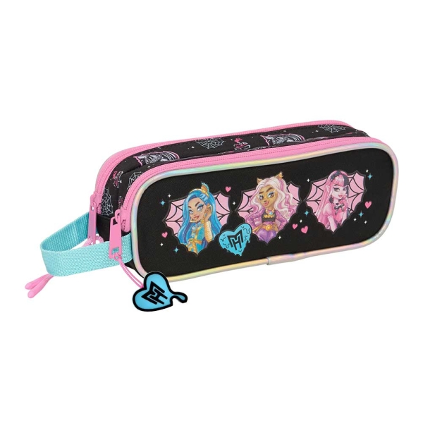Safta Monster High Portatodo - 2 Compartimentos con Cremalleras - Asa Lateral - 1L - 210x60x80mm - Color Negro