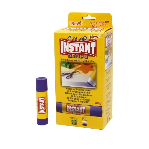 Instant Color Educa Barra de Pegamento 20grs - Apto para Uso Infantil y/o Domestico - Lavable - Sin Disolventes - Color Lila · Pack de 24 uds.