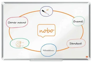 Nobo Premium Plus Pizarra Magnetica de Acero Vitrificado 900x600mm - Montaje en Esquinas - Superficie de Borrado Superior - Color Blanco