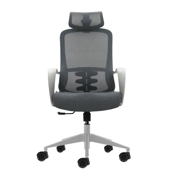 Oqonos Cherg 008 Silla de Oficina Ergonomica con Reposacabezas Cervical Ajustable, Respaldo de Malla Transpirable, Piston de Gas Clase 4, Soporte Lumbar, Reposabrazos Fijos, Asiento Ergonomico Moldeado y Ruedas de Silicona - Gris