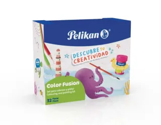Pelikan Color Fusion Pack con 12 Rotuladores + 12 Lapices de Colores + 6 Botes de Tempera 25ml, Pincel y Recipiente para Agua
