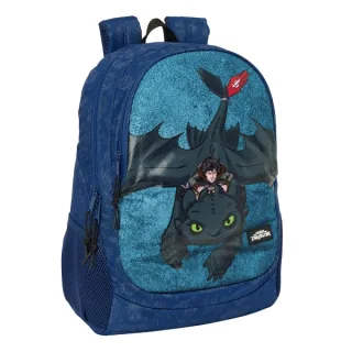 Safta Como Entrenar a Tu Dragon Mochila Adaptable a Carro - Portabotellas - Doble Tirador en Cremalleras - Hombreras Ergonomicas - Asa Superior de Mano - 23L - 320x160x440mm - Color Azul Mar