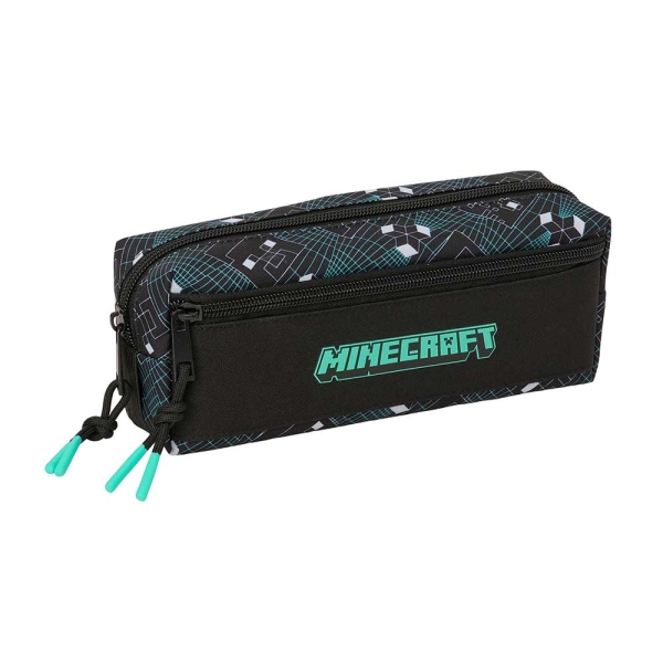 Safta Minecraft Screen Portatodo - 3 Compartimentos con Cremallera - Goma Elastica - Compacto - 22x8.5x6cm - Color Negro