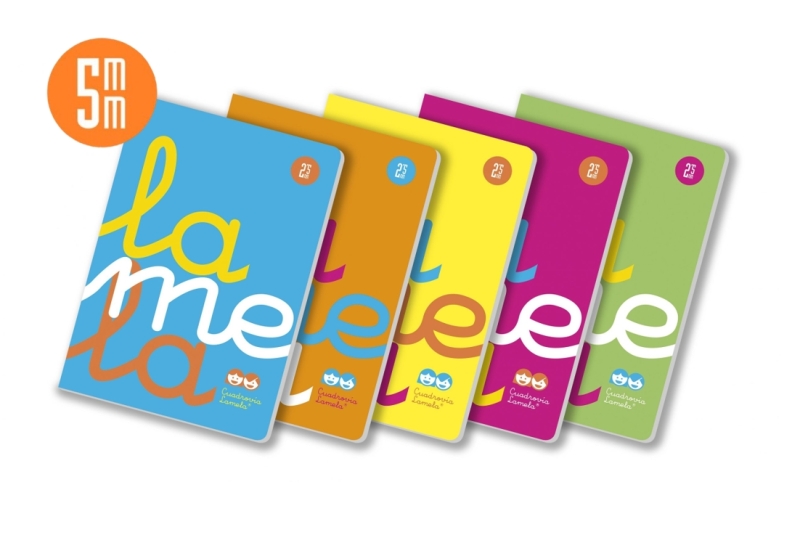 Lamela Pack de 5 Libretas Grapadas con 50 Hojas de 90g/m2 con Margen - Formato A4 - Pauta Cuadrovia de 5mm - Cubierta de Polipropileno Fluorescente - Papel Offset Blanco Extra - Colores Surt