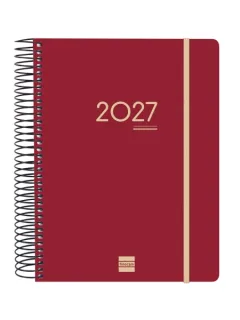 Finocam Ikon Agenda de Espiral Internacional - 16 Meses - 1 Dia por Pagina - Formato E10 - 155x212mm - Tapas de Polipropileno - Papel de 70g/m2 - Adhesivos Tematicos - Color Burdeos