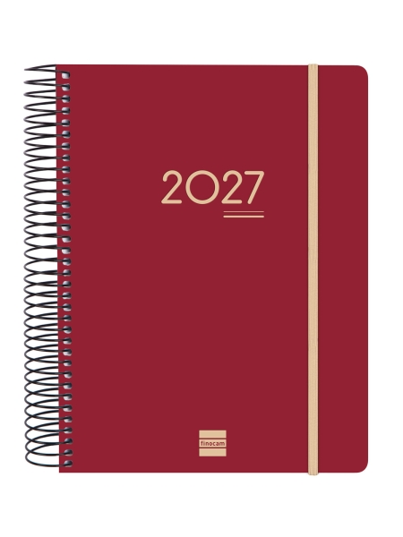 Finocam Ikon Agenda de Espiral Internacional - 16 Meses - 1 Dia por Pagina - Formato E10 - 155x212mm - Tapas de Polipropileno - Papel de 70g/m2 - Adhesivos Tematicos - Color Burdeos