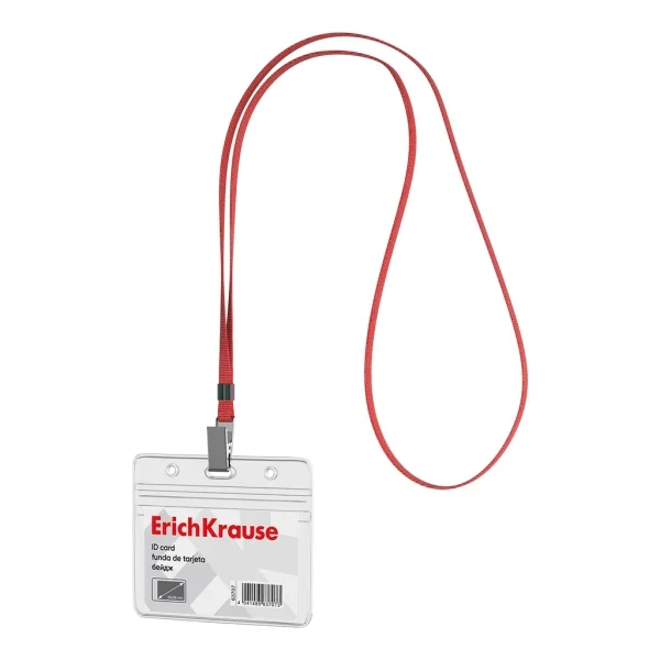 ErichKrause Funda para Tarjeta con Colgante - Orientacion Horizontal - PVC - Incluye Colgante Rojo - Formato 58X98mm - Color Transparente