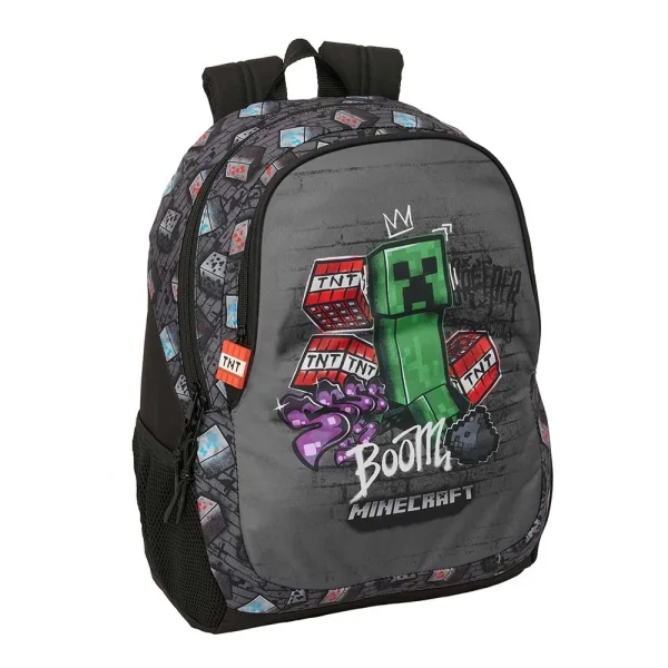 Safta Minecraft Graffiti Mochila - 23L - Adaptable a Carro - Espalda Acolchada - Portabotellas - Cremallera con Doble Tirador - Asa de Mano - Hombreras Ergonomicas - 32x44x16cm - Color Gris