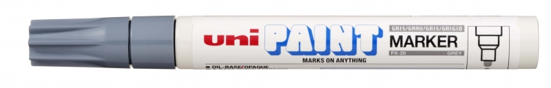 Uni-ball PX-20 Paint Marker - Marcador de Pintura - Punta Acrilica de Bala 2.2-2.8mm - Permanente en Todas las Superficies - Resistente a Luz y Agua - Color Gris · Pack de 12 uds.