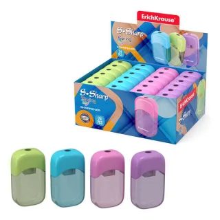 Erichkrause Sacapuntas S-Sharp con Contenedor - Diseño Ergonomico - Cuchilla de Acero Resistente - Color Surtido · Pack de 24 uds.