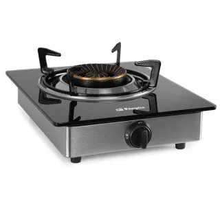 Orbegozo FO 1720 Hornillo a Gas Elegante y Seguro - Encendido Piezoelectrico - Quemador de Triple Corona - Sistema de Seguridad FFD - Cuerpo de Acero Inoxidable - Superficie de Cristal Templ