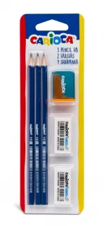 Carioca Pack de 3 Lapices de Grafito HB + 2 Gomas y Sacapunta - Facil de Borrar y Sacar Punta - Cuerpo Triangular Agradable al Tacto - Color Gris