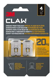 3M Claw Pack de 4 Ganchos de Metal para Paredes de Yeso - Soporta hasta 20kg - Color Gris/Titanio