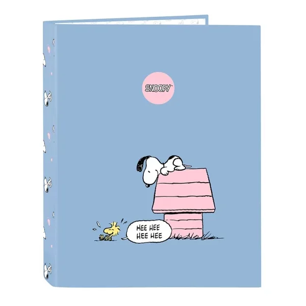 Safta Snoopy Carpeta con 4 Anillas 25mm - Tapas Duras Forradas - Formato Folio - Resistente y Protectora - 265x40x330mm - Color Azul