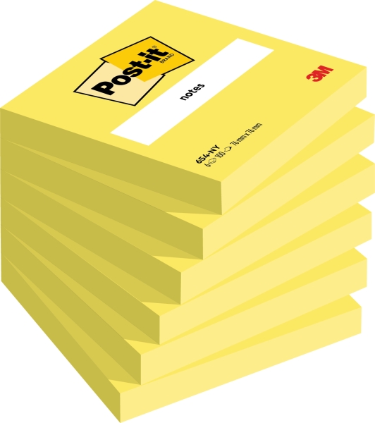 Post-It Pack de 6 Blocs de 100 Notas Adhesivas Reposicionables - Forma Cuadrada - 76x76mm - Color Amarillo Neon